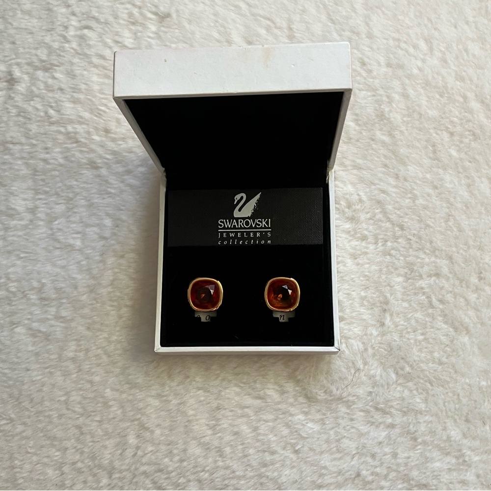 Vintage Swarovski Red Orange Crystal Clip On Earrings